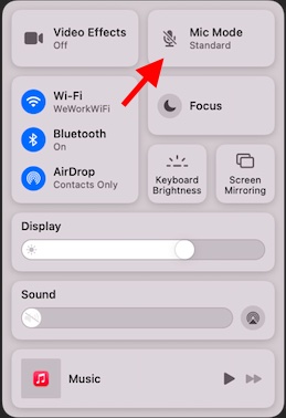 Haga clic en el modo de micrófono en FaceTime en Mac 