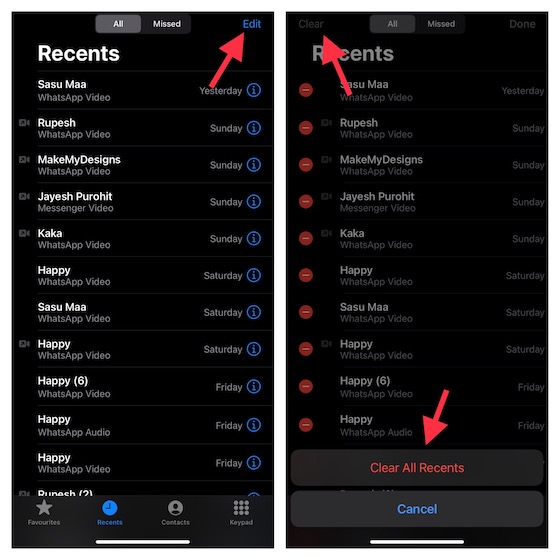 Borrar registros de llamadas recientes en iPhone 