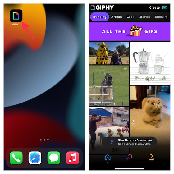 Abra la aplicación GIPHY en iPhone