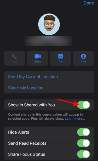 deshabilite compartir con usted para un solo contacto en iPhone y iPad