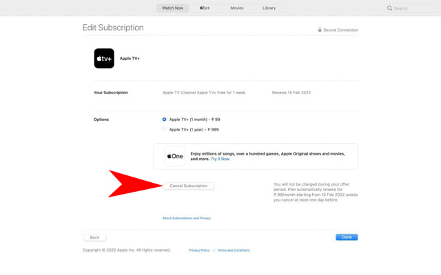 cancelación de suscripción a Apple TV + en Mac