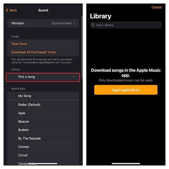 Configure su alarma para reproducir una canción de la biblioteca de música de Apple 