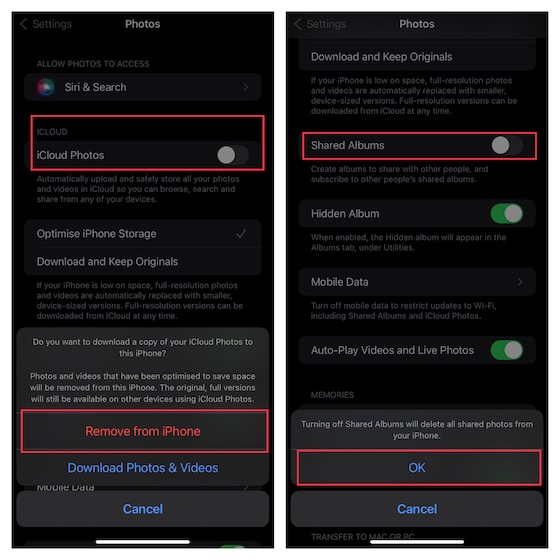 Desactiva Fotos de iCloud en iPhone y iPad