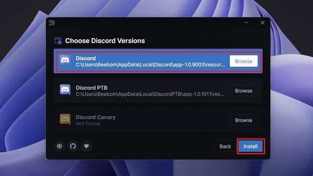 seleccione la versión de discord para instalar temas de Discord