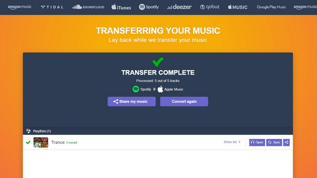 Transferencia de lista de reproducción de Spotify completa