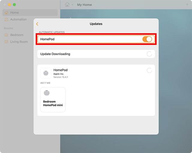 Habilite las actualizaciones automáticas de homepod en la aplicación mac home
