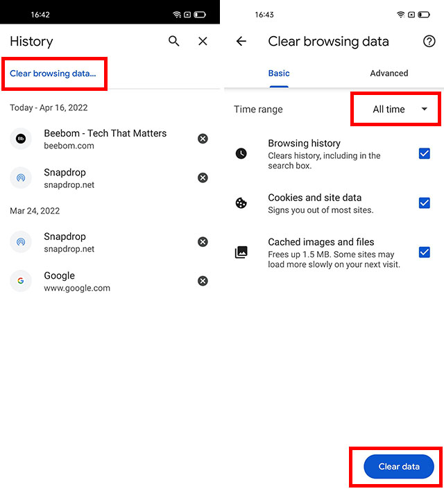 Borrar datos de navegación en Chrome en Android