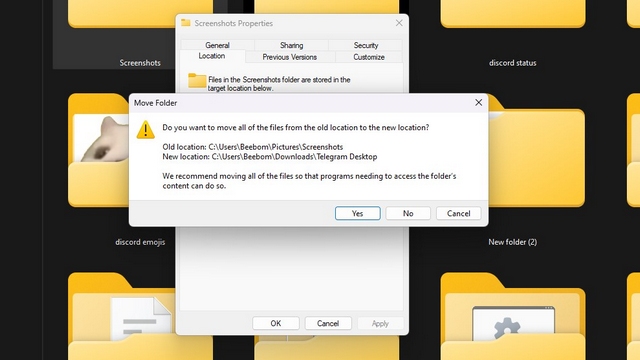 elija mover archivos a una nueva carpeta de pantalla predeterminada en Windows 11