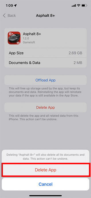 Confirmar la configuración de eliminación de aplicaciones de iPhone