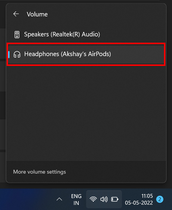 seleccionar airpods como salida de audio en windows 11