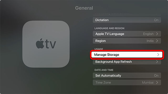 administrar almacenamiento en apple tv