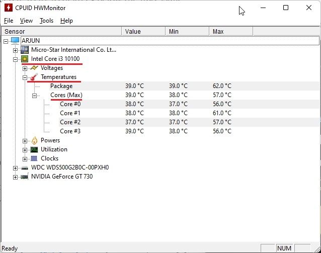 Verifique la temperatura de la CPU en Windows 11 con HWMonitor