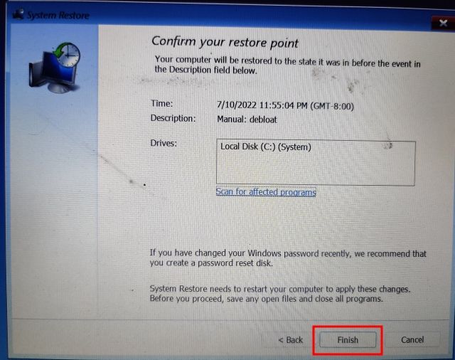 Use Restaurar sistema en Windows 11 desde el inicio