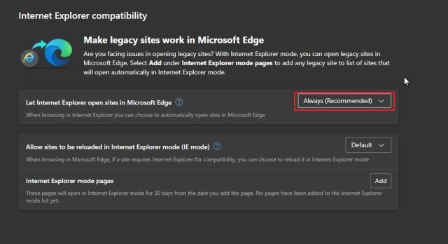 Habilite el modo IE en Edge para usar Internet Explorer en Windows 11